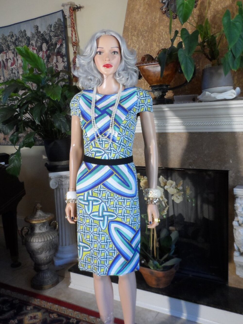 Peter Pilotto Geometric Print Belted Sheath Dress Size 10